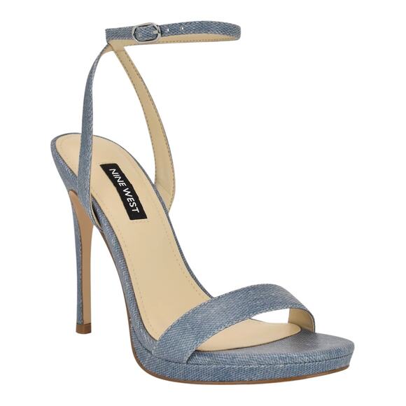 Nine West Women's Loola Leather Ankle Strap Stiletto Sandals Denim Blue Size 11 - Picture 1 of 5
